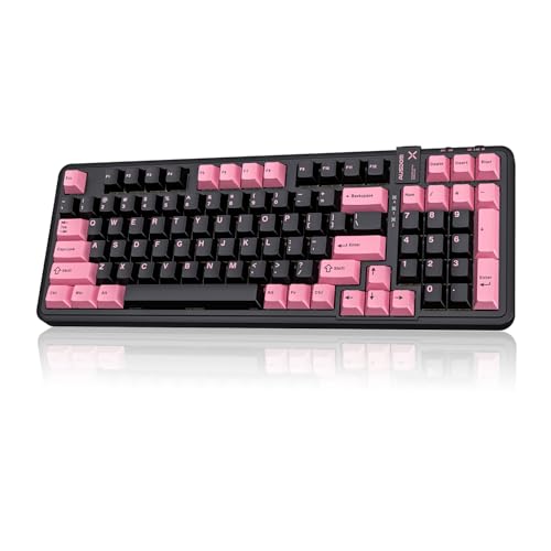 AUSDOM 98Pro Silent Wireless Mechanical Keyboard,Tri-Mode Bluetooth/2.4GHz/Type-C Hot Swappable Custom Keyboard with Backlit,Gasket Structure,Pre-lubed Tactile Switches(Black & Pink-slient)