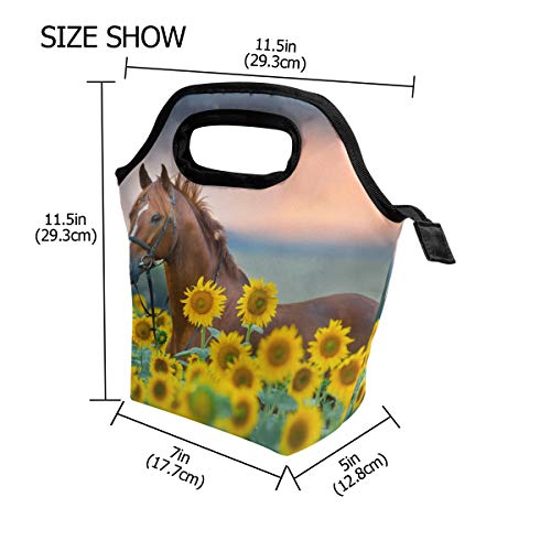 Senya Lunch Bag Horse Sunflowers Printed Neoprene Tote Reusable Insulated Gourmet Lunchbox Container Organizer School Picnic Carrying For Men, Women, Adults, Kids, Girls, Boys #TOP2