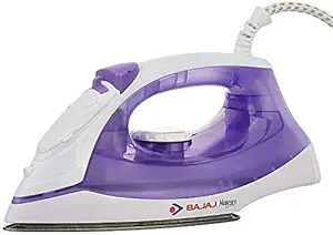 Bajaj MX-3 1250W Steam Iron with Steam Burst, Vertical and Horizontal Ironing, Non-Stick Coated Soleplate, White and Purple
