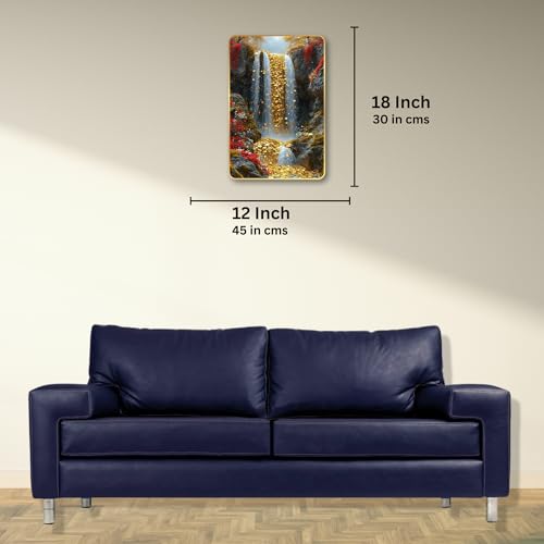 Image of Arkasto Golden Coin Waterfall Wall Painting for Home & Office | Vastu Wealth & Prosperity Wall Art | Modern MDF Wall Frames for Living Room, Bedroom & Decor (Style-05, 12x18 inch)