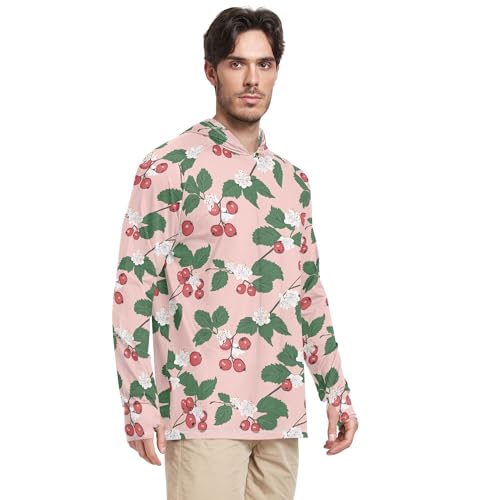 Wudan Cartoon Hawthorn Berry Fruit Blush Mens Sun Hoodies Shirts Long Sleeve Beach Hoodie Fishing Shirt UPF 50+ S2