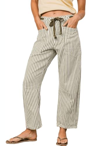 utcoco Women's Mid Rise Drawstring Barrel Jeans Y2K Patchwork Casual