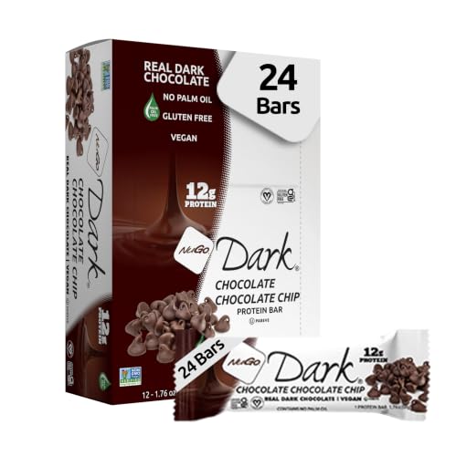 NuGo Dark Chocolate Chip 12g Vegan Protein Bar Gluten Free 24 Count