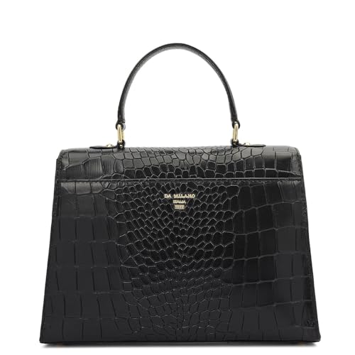 Image of Da Milano Leather Satchel Bag for Women - Black (Medium) (LB-01298OL)