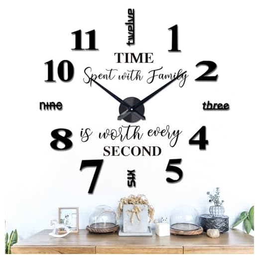 VREAONE Frameless DIY Wall Clock,Large Modern 3D Mirror Sticker kit for Home Living Room Bedroom Office Wall Decorations(Black)