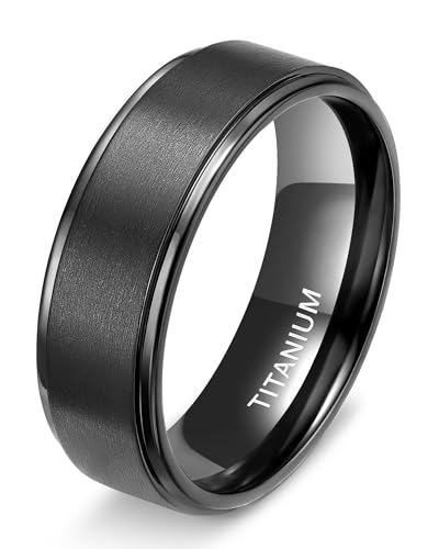 TIGRADE 4mm 6mm 8mm 10mm Titanium Rings Black/Silver/Gold Wedding Band Matte Comfort Fit for Men Women Size 3-15, Black 8MM, Size 7