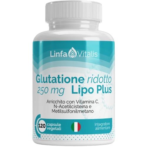 Glutatione Liposomiale Ridotto Forte 250mg 120Cps - Formula Biodisponibile per l'Intestino con Vitamina C Antiossidante, Supporto Immunitario, Energetico