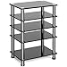 Audio-Video Media Stand with 5-Tier Tempered Glass Shelves, Modern AV Cabinet with Ample Storage for Entertainment Stereo Components, Sturdy Audio Rack Stand Tower for Living, Gaming, Recording Room.
