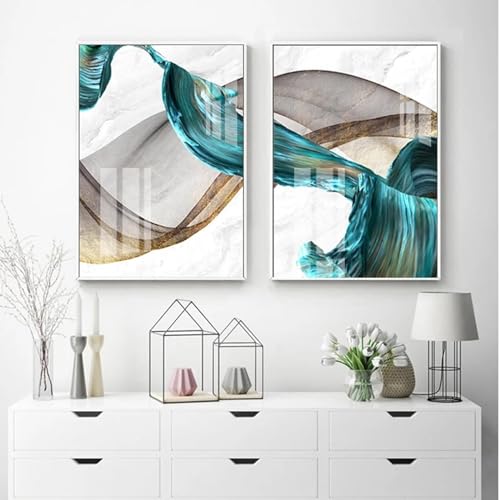 Affiches abstraites dorées KEBIA triptyque de luxe 70x100 cm pour salon