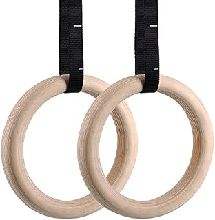 femor Gym Rings, Wood Gymnastic Rings 1100lbs with 15ft Adjustable Straps, Heavy Duty