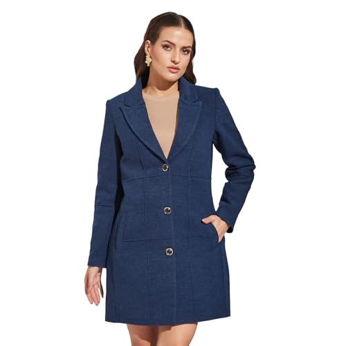 Image of Latin Quarters Women Blue Full Sleeve Casual Solid Coat