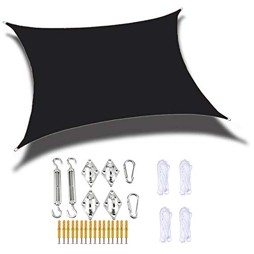 Voile d'ombrage rectangulaire 4x4m imperméable noir anti-UV pour extérieur et cour - 2