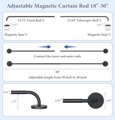 2 Pack Magnetic Curtain Rod for Door, 18-30 Inch Magnetic Curtain Rod for Metal Doors, 1/2" Diameter, Multi-use Magnetic Door Curtain Rods, Strong Magnetism Easy Install No Tools, Black by BUHAROY - Image 6