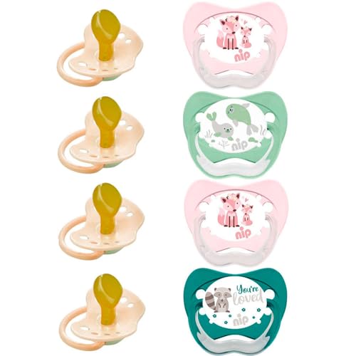 nip LATEX Schnuller Family mit Ring 4er Pack,Sauger aus Naturkautschuk,...
