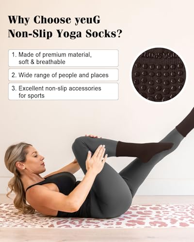 Image of yeuG Pilates Socks for Women Non Slip Grip Socks for Yoga, Barre, Hospital, Barefoot Grippy Yoga Sock Womens Gifts 4 Pairs