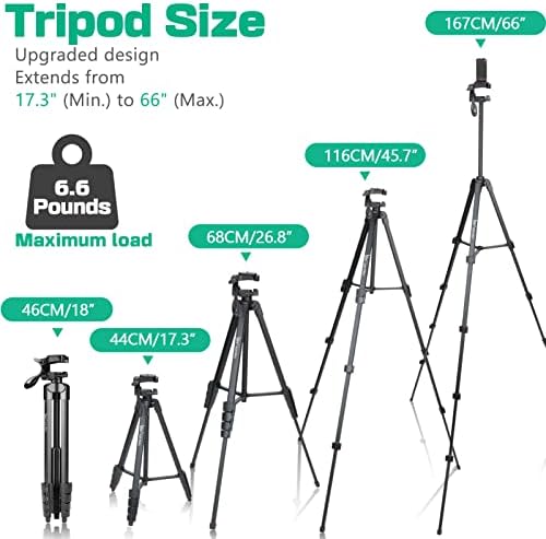 Phone Tripod, Lusweimi 66-Inch iPad and iPhone Tripod Stand for iPad Pro 12.9"/Tablet/Webcam, Lightweight Camera Tripod with Phone Holder/Wireless Remote/Carry Bag for Vlogging/Video Recording