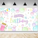 AIBIIN Bubble Birthday Backdrop Pop On Over Bubble Theme Birthday Photography Background Summer Bubble Bash Birthday Party Decorations Banner Photo Studio Props 70.8 x 43.3 inch