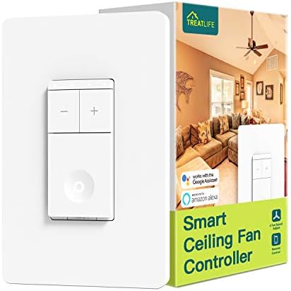 Treatlife Smart Ceiling Fan Control, 4 Speed Fan Switch for Ceiling Fan, Neutral Wire Required, Smart Home Devices that Works with Alexa and Google Home, Remote Control, Schedule, No Hub Required