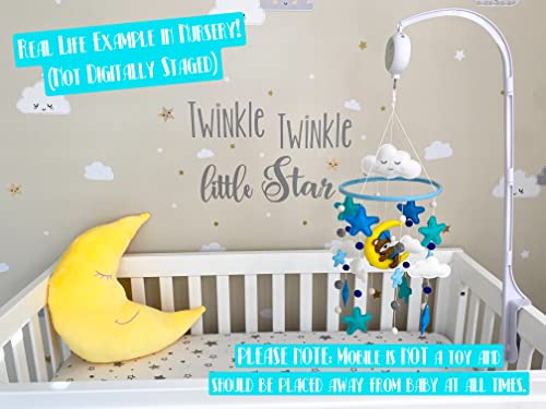 Handmade Felt Baby Boy Mobile For Crib With Sleeping Teddy Bear And An Array Of Stars And Clouds (Blue/Teal) #TOP5