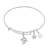 Luna Jule Armreif Armband Damen Sterling-Silber 925 Ocean - Seestern, Anker und Delphin Anhänger Charms - verstellbar von 16 bis 18 cm