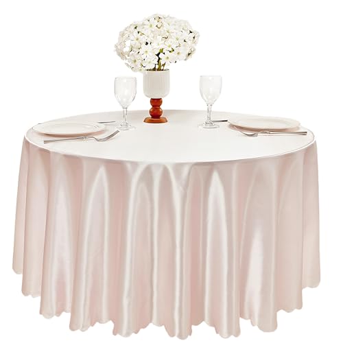 Counfeisly 1 Pack 90 Inch Blush Pink Round Tablecloth, Silky Satin Tablecloth Overlay Smooth Fabric Table Cover, Table Decoration for Wedding Party Banquet Events by Counfeisly - Used condition - US$11.65
