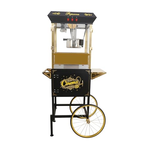 Image of Montary 16 Oz Commercial Popcorn Machine with Cart,Vintage Style Popcorn maker Equipped with Popcorn Scoops, Heated Deck & Storage for Home Movie House and Carnival,Black