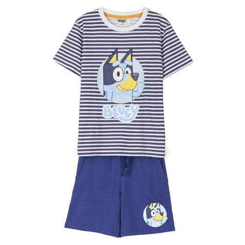 Camiseta y Pantalón Corto de Bluey - Color Azul - Talla 4 Años - Conjunto para Niño - Elaborado con 100% Algodón de 220 gsm - Estampado de Bluey - Producto Original Diseñado en España