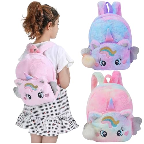 Mochila Bolsa Infantil De Pelúcia Fofa De Unicórnio Para Meninas Bolsinha Pelúcia(Azul)