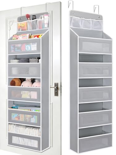 Wakaye Estantería colgante para puerta, organizador colgante de gran tamaño para el baño, estante colgante de 55 pulgadas con 5 bolsillos grandes, organizador de baño, gris, para habitación de los