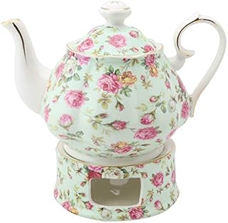 Grace Teaware Porcelain 5-Cup Rose Chintz Teapot With Warmer 2-Piece Set (Blue Cottage)