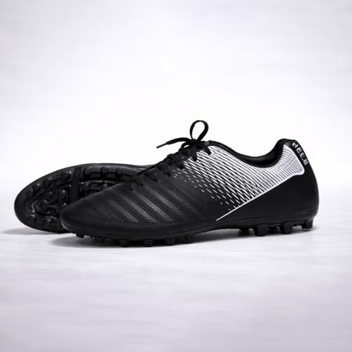 Image of Anza Shield Football Boots for Men, Black and Silver, Polyurethane, Lace-Up, Low Top, Lightweight and Durable Semi Stud
