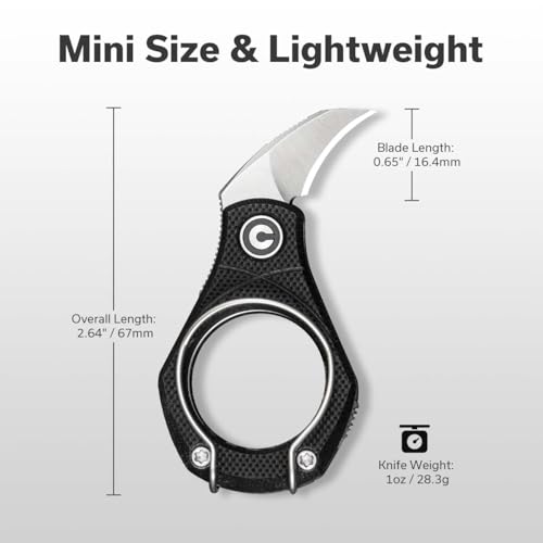 Image of CIVIVI Pyrus Mini Keychain Knife (1 Piece), Small EDC Pocket Folding Box Cutter with 14C28N Blade & Ringed G10 Handle, Christmas Stocking Stuffers Gift for Men Women C23038-2, Black