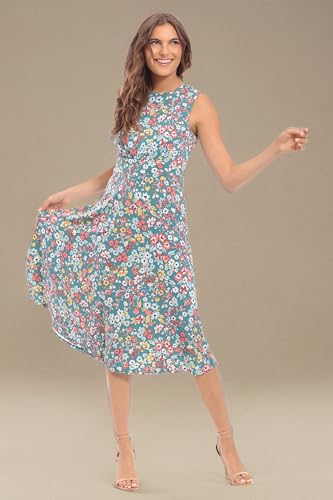 Image of London Times Women's Sleeveless Inset Waist Midi Fit and Flare Dress