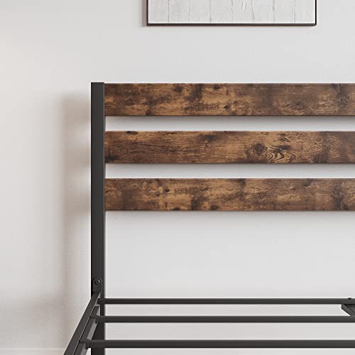 Anwick Modern Platform Queen Size Bed Frame With Rustic Vintage Wood Headboard, Strong Metal Slats Support Mattress Foundation, No Box Spring Needed Rustic Brown (Queen) #TOP7