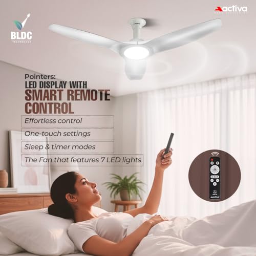 Image of ACTIVA Silentair 1200mm BLDC Ceiling Fan with LED Light | 28W BEE 5 Star | ABS Body & Blades | High Speed | Low Noise | Remote with Timer & Reversible