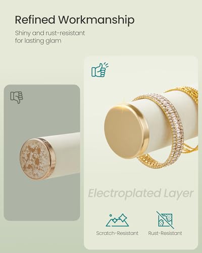 Image of SONGMICS Bracelet Holder Stand, Jewelry Display Stand, Jewelry Organizer, with 3 Tiers and Velvet Tray, Removable Ring Holder, Cream White and Pale Gold UJJS027W101