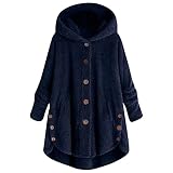 Sudaderas con capucha con botones para mujer, sólidas, esponjosas, gruesas, lisas, de manga larga, relajado, básico, suéter con capucha, 4-azul marino, M