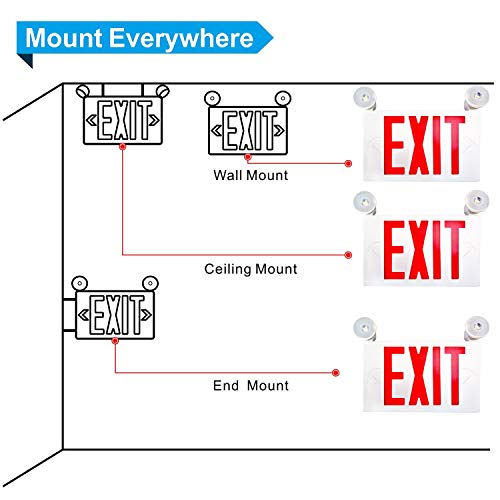 SPECTSUN 6 PACK Led Exit Sign with Emergency Lights &Battery Backup Operated Powered Red Exit Lights Exit only Sign-Double Face UL Listed 120-277VAC Fire Exit Signs Lighting for Room,Street,Window.
