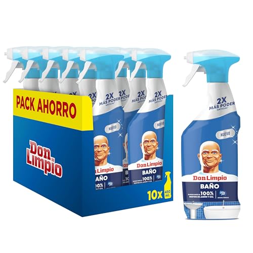 Don Limpio Baño Limpiador en Spray 10 x 450ml, Producto de limpieza para Baño Con Poder Antical, Elimina el 100% de los Restos de Jabon