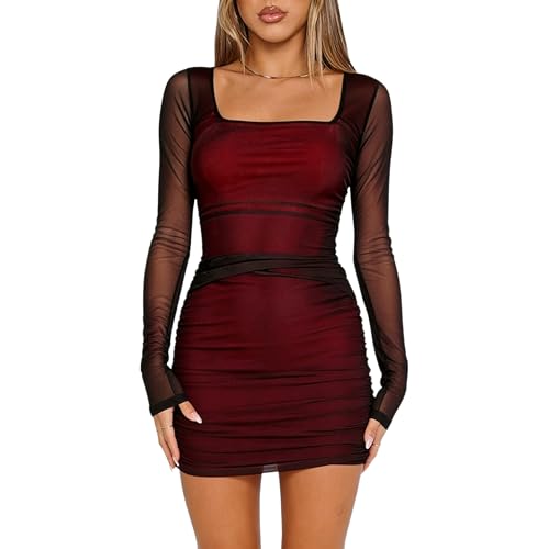 HOWOEJUD Cocktail Dresses Summer Off Shoulder Sexy Bodycon Ruched Mesh Graduation Wedding Guest Mini Short Dress Multicolor