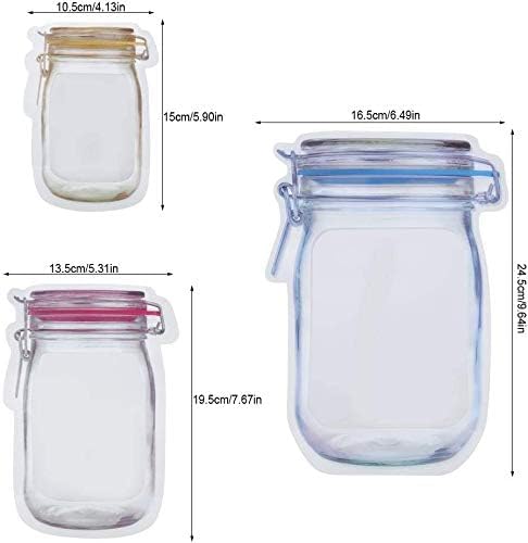 Image of Reusable Mason Jar Ziplock Bags - 12 PCS Airtight Food Storage Pouches in 3 Sizes | BPA-Free, Freezer Safe, Stand-Up Zip Lock Jar Pouches for Snacks, Dry Fruits, Vegetables, Travel Use | Food Storage Pouche