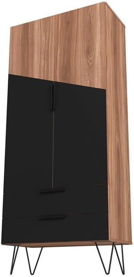 Manhattan Comfort Beekman 67.32" Tall Cabinet with 6 Shelves in Brown and Black