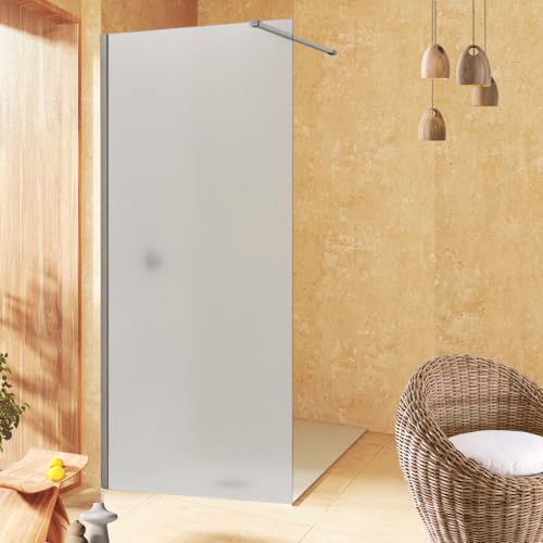 SOULHOME Mampara Panel Fijo Translucido, Fácil instalación Vidrio MATE Arenado de seguridad 8 mm antical, 70 cm ancho x 200 cm alto, Perfil CROMO