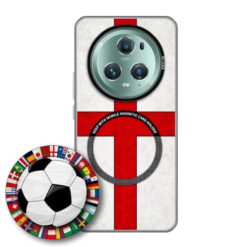 JGOYGYI Case for Honor Magic 5Pro with Magnetic Detachable Collapsible Grip Stand, Shockproof Silicone Bumper Cover, England Flag Football Design,Pattern 2