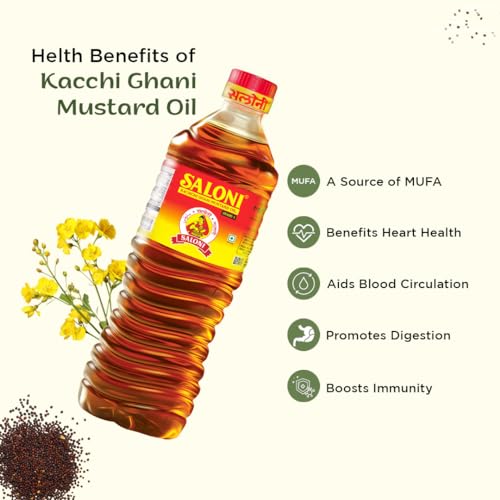 Image of Saloni Mustard Oil 1 LTR bottle - Pure Kachchi Ghani Mustard Oil
