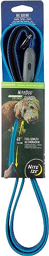 Nite Ize NiteDog Rechargeable LED Leash, USB Rechargeable 5 Foot Light Up Dog Leash w/Padded Handle, Blue