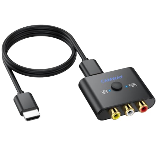 CAMWAY Adaptador RCA a HDMI con Switch 16:9/4:3, 1080P Convertidor AV a HDMI con Cable HDMI 50CM, Compatible con PAL NTSC para Wii PS1 PS2 N64 Xbox DVD VCR