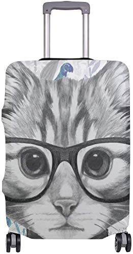 Preisvergleich Produktbild Katze Mit Brille Und Fliege Koffer Schutz Elastische Reisegepäckabdeckung Regenfeste Gepäckabdeckungen Mit Zartem Druck