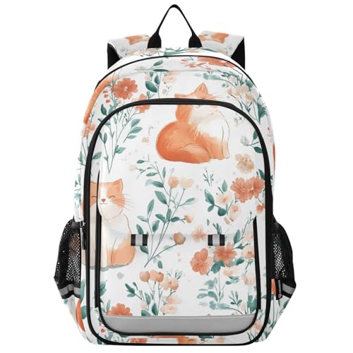 Sac à dos ordinateur enfants chats motif fleurs blanches haut de gamme