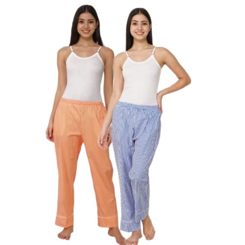 Omney Women's Cotton Floral Printed Pyjama/Track Pant Lower, trandy fasionable diwali,depawali,fastivel,Free Size Combo of 2 (Blue Orange)-image-43